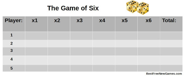 Game of Six Score Sheet